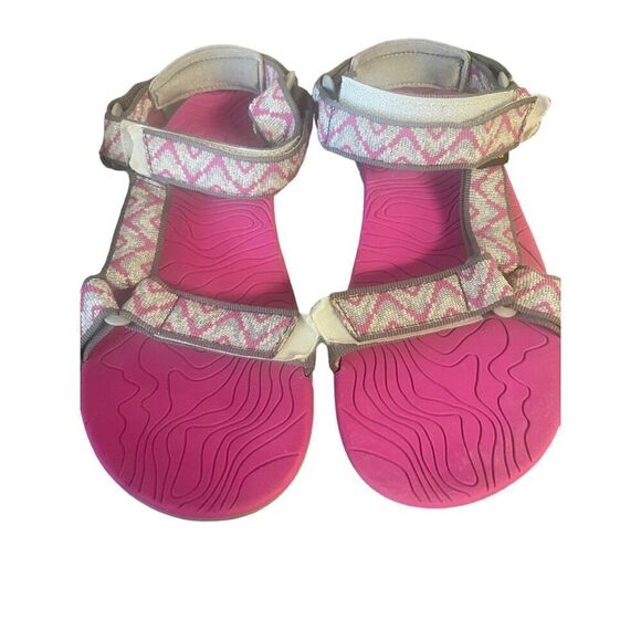 Teva Little Girls Fuchsia Red Open Toe Hook & Loop Geometric Sandals Size 4 - Picture 1 of 13